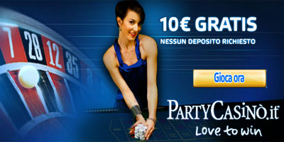 PartyCasino: bonus da 10 euro in regalo ad Ottobre (senza versamento)