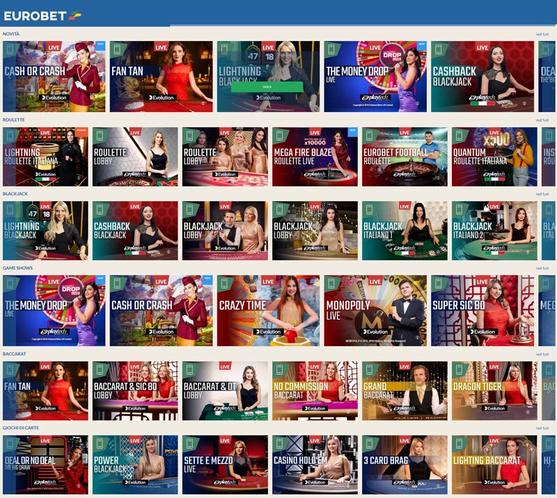 Giochi di Casino live su Eurobet